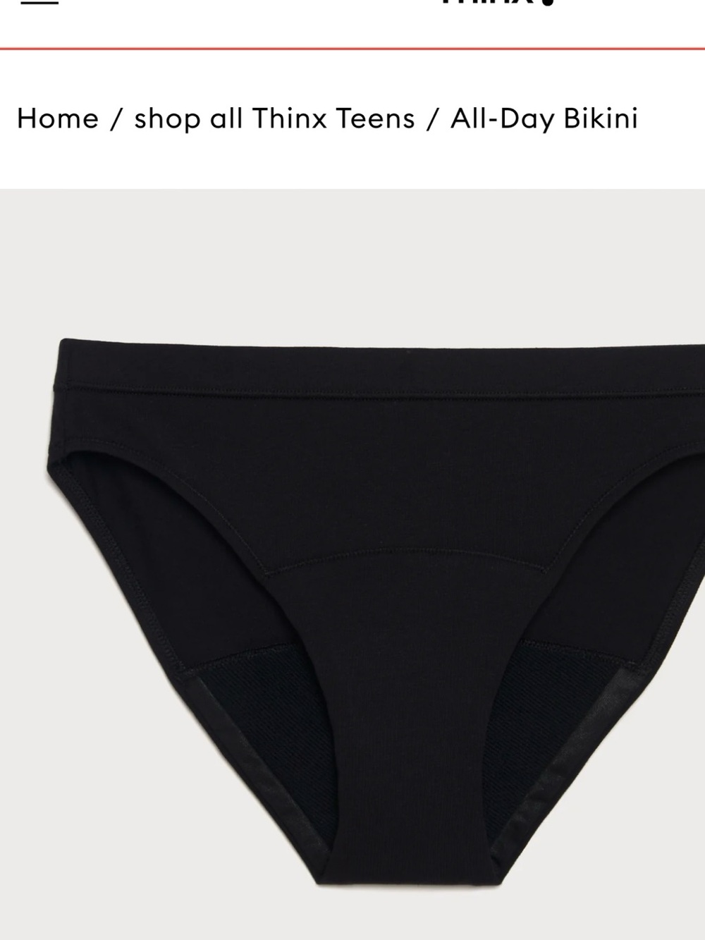 NEW IN BOX Thinx Teens All-Day Bikini Briefs - Black SIZE L/13-14